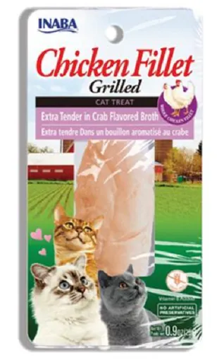 Maškrta pre mačky Inaba Churu Grilled cat Kura extra krehký v krabom vývare 25g
