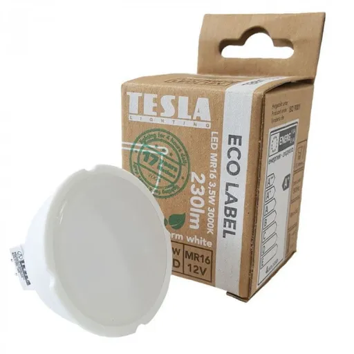 TESLA - LED MR163530-4, žiarovka GU5,3 MR16, 3,5 W, 12 V, 230 lm, 25 000 h, 3000 K teplá biela, 100 °