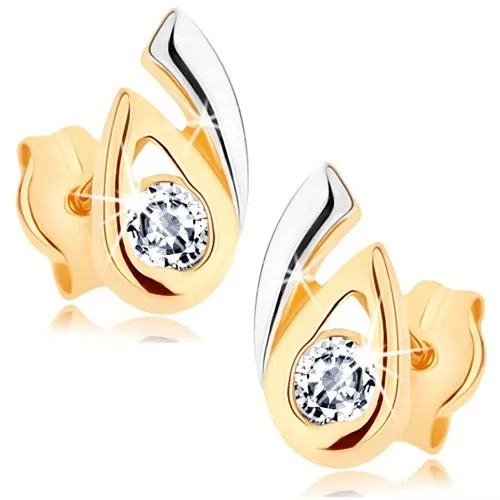 Zlaté náušnice 9K kvapka s čírym zirkónom z kombinovaného zlata