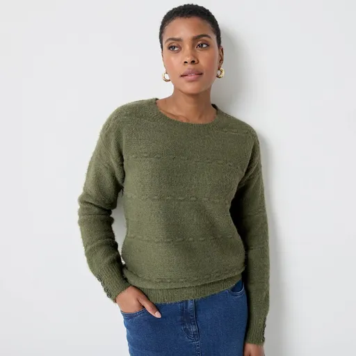 Pulóver s okrúhlym výstrihom, z úpletu s predĺženým vláknom