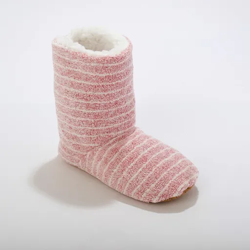 Vysoké pruhované papuče s imitáciou kožušiny