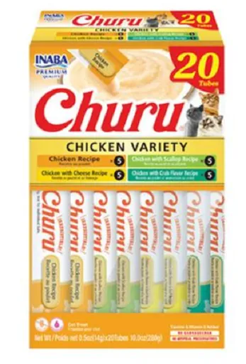 Maškrta pre mačky Inaba Churu cat Kura 4 príchute 20túb, 280g