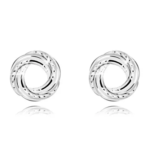 Náušnice zo striebra 925 - lesklý uzol z hladkých a vrúbkovaných obručí