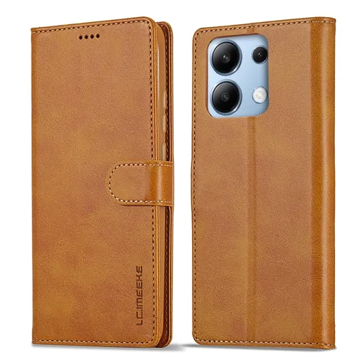 IMEEKE Peňaženkový obal pre Xiaomi Redmi Note 13 svetlohnedý