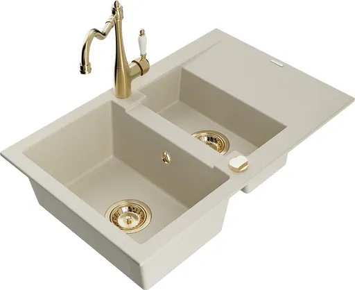 MEXEN/S MEXEN/S - Gaspar granitový drez 1.5 s odkvapkávačom vrátane batérie Carla, béžová 6507-69-670700-50