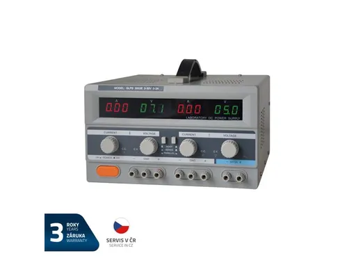 Zdroj laboratórny GETI GLPS 3003E  2x0-30V/ 0-3A+ (5V-3A)