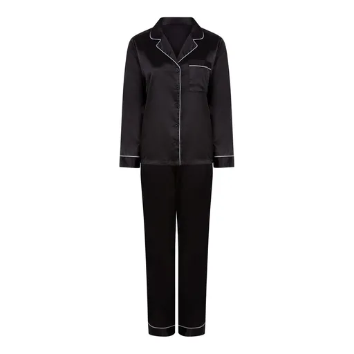 Towel City Dámske saténové pyžamo dlhé - Čierna | XL/2XL