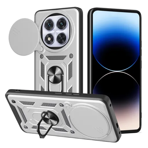 RING CAMERA Kryt s držiakom pre Xiaomi Redmi Note 14 Pro+ 5G strieborný