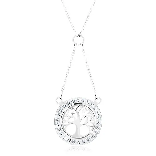 Strieborný náhrdelník 925, retiazka a prívesok - strom života so zirkónovým lemom
