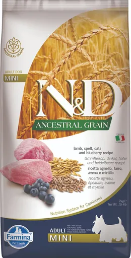 N&D low grain DOG Adult Mini Lamb & Blueberry 7 kg (8010276035097)