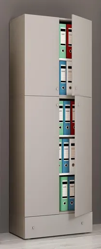 VCM Kancelářská skříň Lona XXL s otočnými dveřmi se zásuvkou, šedá