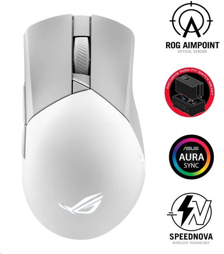 ASUS myš ROG GLADIUS III Wireless Aimpoint White (P711), RGB, Bluetooth, biela