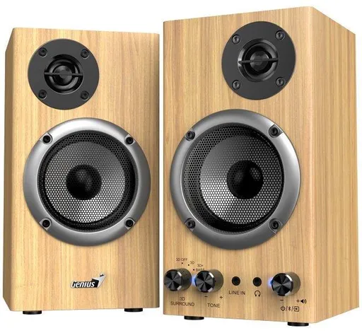 Genius SP-HF520BT Reproduktory, 2.0, 20W, Bluetooth, 3,5mm jack, drevené, hnedé