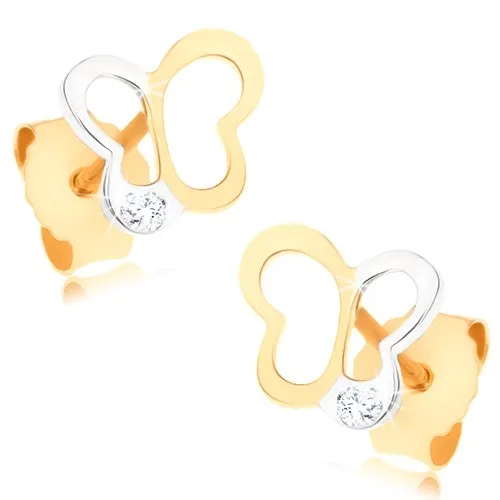 Zlaté náušnice 9K v tvare motýľa s čírym zirkónom