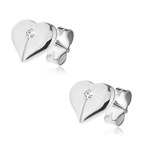 Puzetové náušnice zo striebra 925 - lesklé prepolené srdce so zirkónom