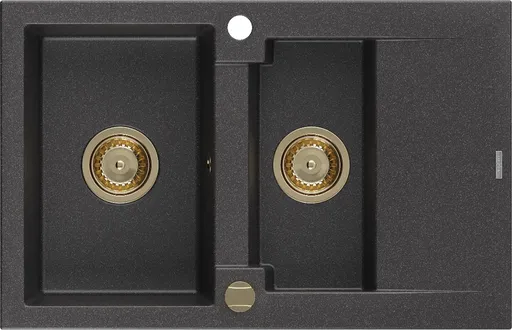 MEXEN/S MEXEN/S - Gaspar granitový drez 1.5 s odkvapkávačom 737 x 475 mm, čierny kropenatý, zlatý sifón 6507731505-76-G