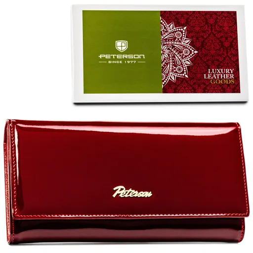 Portfel damski ze skóry naturalnej w czerwonym kolorze zamykany na zatrzask - Peterson