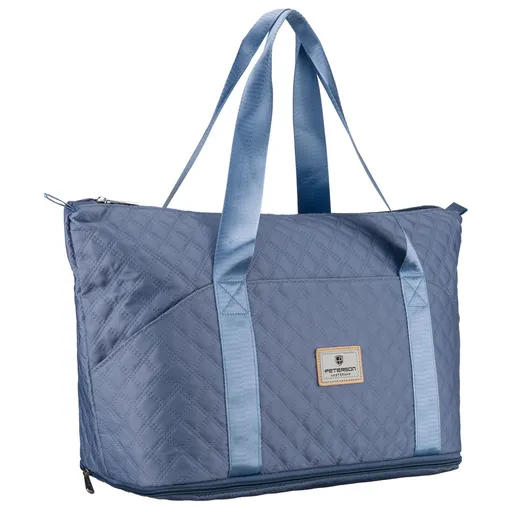 Treningowa torba wykonana z poliestru w niebieskim kolorze, wyposażona w uchwyt na walizkę - Peterson