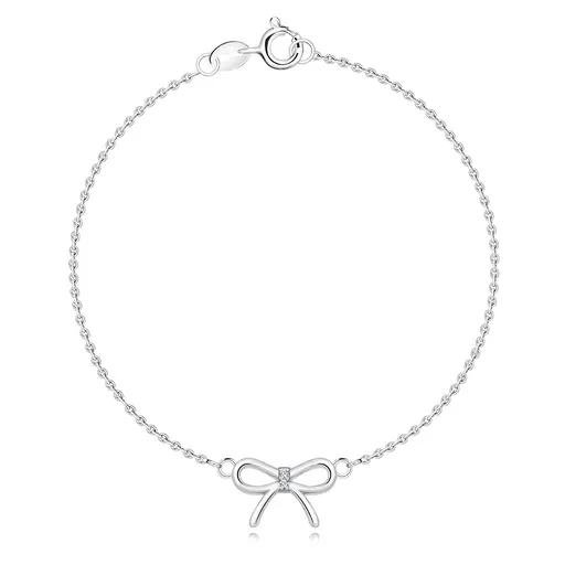 Platinovaný náramok z 925 striebra - mašlička s čírymi diamantmi