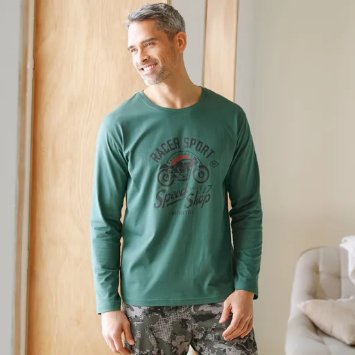 Pyžamové tričko so stredovou potlačou a dlhými rukávmi