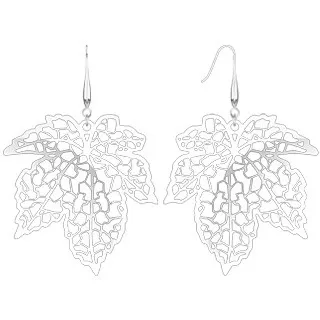 Náušnice z ocele 316L striebornej farby - vyrezávaný javorový list