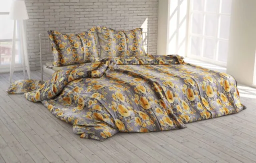 Polášek Krepové obliečky Drobné kvietky - Žltá / šedá | 140 x 200 cm / 70 x 90 cm