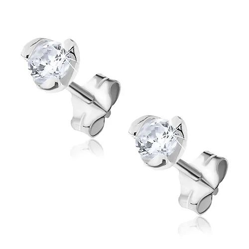 Strieborné náušnice 925 - trblietavý zirkón v objímke z troch lístkov