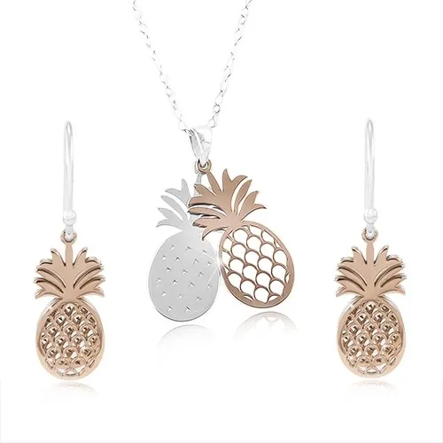 Strieborná sada 925, zdvojený ananás v striebornom a medenom odtieni