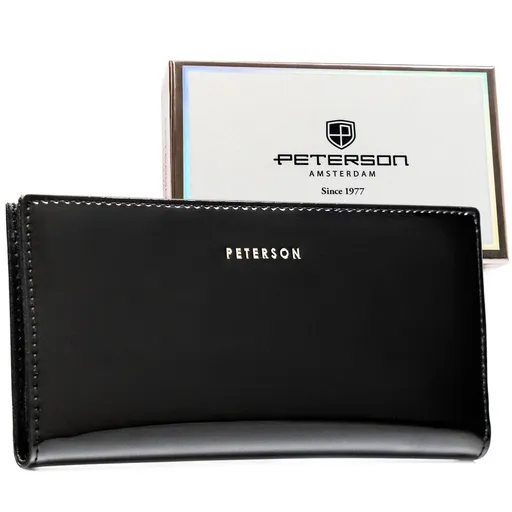 Veľká dámska čierna lakovaná peňaženka z ekologickej kože – RFID ochrana – Peterson