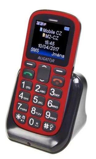 Aligator A321 Senior Dual SIM, červená-čierna + nabíjací stojan