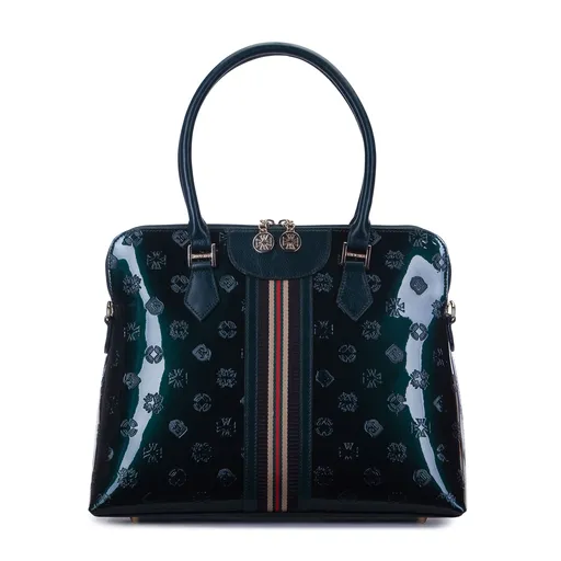 Smaragdová aktovka z lakovanej kože s reliéfom a stuhou 34-4-238-0