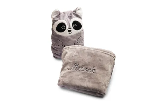 Plyšový vankúšik 2v1 Mýval !! Zadajte text pre výšivku do poznámky k objednávke (max. 12 písmen)