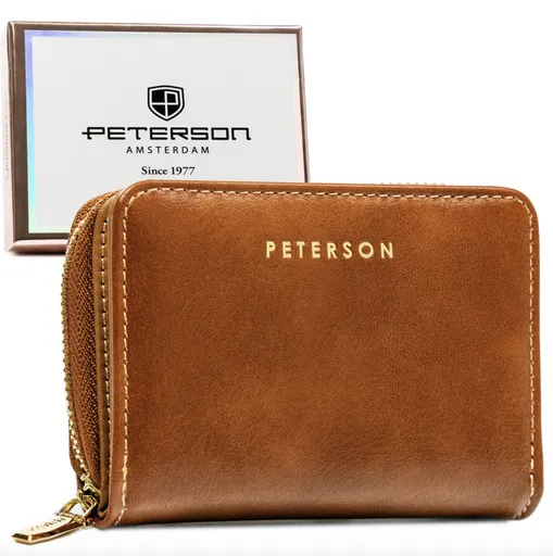 Hnedá dámska peňaženka z ekologickej kože na zips a patent – Peterson