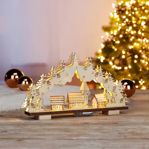 Haushalt international Dřevěný oblouk Vánoční vesnička s LED osvětlením