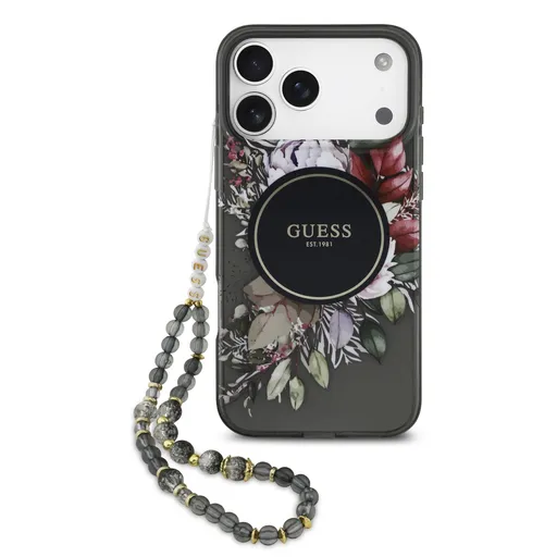 GUESS IML FLOWER STRAP Ochranný kryt Apple iPhone 17 Pro Max BLACK