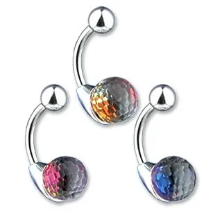 Piercing do pupku - krištáľová guľa, farebný odlesk - Farba: Zelená