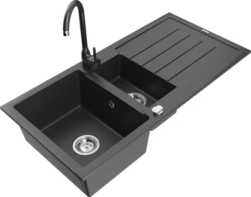 MEXEN/S MEXEN/S - Andres granitový drez s odkvapkávačom vrátane batérie Telma, čierna nakrápiany 6515-76-670200-76