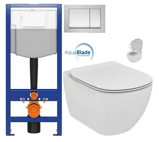 CERSANIT predstenový inštalačný systém s tlačidlom chrom K97-509 + WC Ideal Standard Tesi so sedadlom SoftClose, AquaBlade K97-526 509 TE1