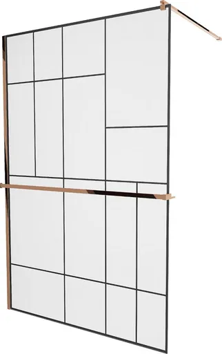 MEXEN/S - KIOTO Sprchová zástena WALK-IN s poličkou a držiakom uterákov 80 x 200, transparent/čierna 8 mm, ružové zlato 800-080-121-60-78