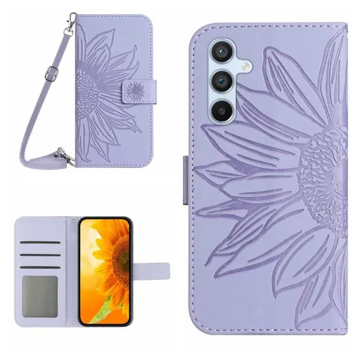 ART SUNFLOWER Peňaženkový obal so šnúrkou pre Samsung Galaxy A17 / A17 5G fialový