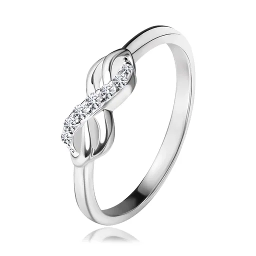 Strieborný prsteň 925 - dvojitý symbol nekonečna so zirkónovou líniou - Veľkosť: 52 mm