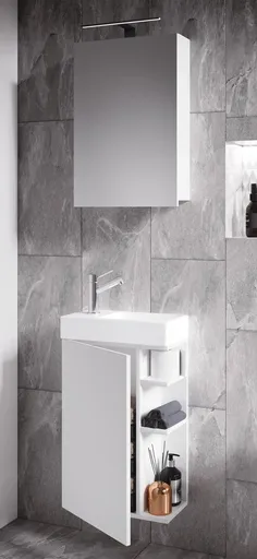 VCM 3dílná umyvadlová skřínka pro hosty Lumia se zrcadlem, bílá