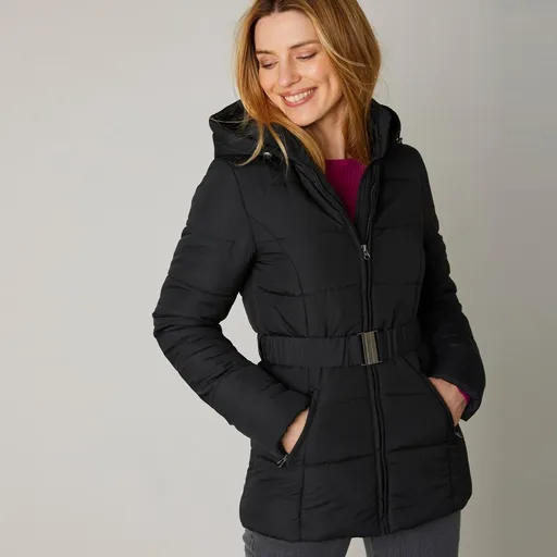 Krátka nepremokavá prešívaná bunda s opaskom, na zips