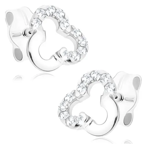 Zlaté náušnice z 9K bieleho zlata trojlístok s čírymi zirkónmi