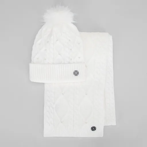 Dámsky zimný set – biela čiapka a šál v elegancii s logom výrobcu 101-SF-023-0