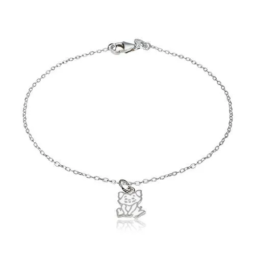 Strieborný náramok 925 - prívesok v motíve mačky, lesklé oválne očká