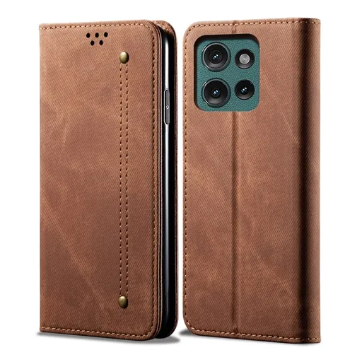 DENIM Peňaženkový kryt pre Motorola Moto G75 5G hnedý