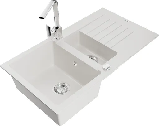 MEXEN/S MEXEN/S - Matias granitový drez 1.5 s odkvapkávačom vrátane batérie Rita, biela 6502-20-670300-00