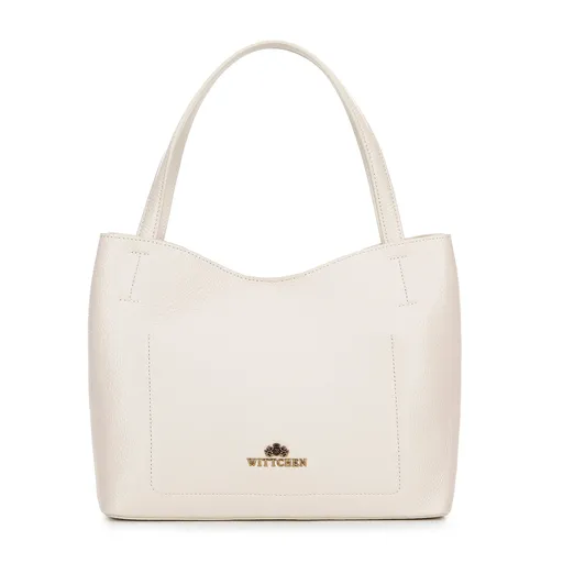 Kožená shopperka so sáčikom krémová 100-4E-219-0