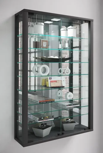 VCM Nástěnná vitrína Vitrosa Mini se zrcadlem, černá